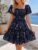 Women’s Square Neck Floral Mini Dress, Ruffle Sleeve Smocked Bodice Tiered A-Line Summer Casual Beach Vacation Sundress