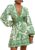 Floerns Women’s Tropical Bishop Sleeve Mini Dress Cut Out Tie Back V Neck Beach A Line Dresses
