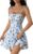 GORGLITTER Floral Petite Dresses for Women UK Bow Shoulder Ruched A Line Skater Mini Cami Dress for Beach Holiday Date Night