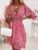 Women’s Ditsy Floral Print Mini Dress V-Neck Half Sleeve Smocked Waist Ruffle Hem Casual Dress for Summer