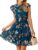 Simplee Womens Summer Dress 2025 Ruffle Short Sleeve Floral Boho Dress V Neck A-line Drawstring Mini Dress with Pockets
