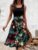 Spliced Tropical Floral Belted Midi Dress, Cold Crew Neck Sleeveless Four-Way Stretch Summer Sundress