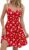 oten Women’s Summer Ruched Mini Dress Adjustable Spaghetti Strap V Neck Sleeveless Flowy Boho Floral Dresses with Pockets