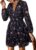 CUPSHE Women’s Floral Print Chiffon A-Line Mini Dress Long Peasant Sleeves Elastic Autumn Dress