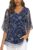 Syphiby Womens Overlap Ruffle Sleeve V Neck Elastic Mesh Blouse Loose Flowy Tunic Tops