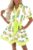 Wenrine Womens Summer Floral Mini Dress Puff Short Sleeve V Neck Button Down Casual Loose Boho Beach Dresses with Belt