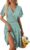 Spring Dress Women Womens’ Summer Casual Boho Floral Printed High Waist Minidress Swing Crossover V-Neck Thigh-High Dresses Loose Fit Short Sleeve Dress