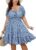 SCOMCHIC Womens Plus Size Summer Dresses Square Neck Short Sleeve Floral Boho Casual A Line Ruffle Cute Mini Short Dress