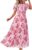 Simplee Womens Summer Floral Casual Maxi Dresses Flutter Short Sleeve Crew Neck Smocked Chiffon Boho Flowy Dress