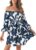 Womens Off Shoulder Ruffle Floral Summer Wedding Guest Dresses A Line Shift Short Skater Dress with Belt