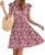 AUSELILY Women Summer Dress V Neck Ruffle Short Sleeve Ladies Dress Wrap Waist Casual Minidress with Pockets
