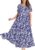 YESNO Women Dresses Casual Plus Size Bohemian Short Sleeve Floral Long Maxi Summer Beach Swing Dress/Pockets EJFUK