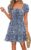 Heysolo Womens Boho Floral Smocked Square Neck Short Sleeve Ruffle Beach Summer Mini Dress
