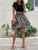 Women’s White & Blue Floral Midi Dress – Short Sleeve Crew Neck High-Waist Summer Dress